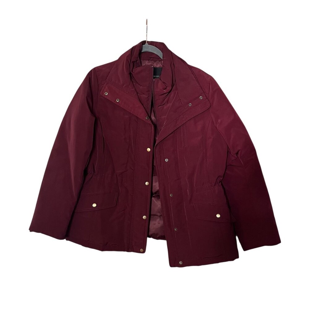 Talbots Plum Quilted Down Filled Cinched Coat Womens Size Medium
